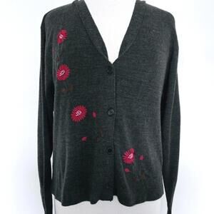 K Studio Y2K Vintage Floral Embroidered Wool Blend Cardigan Sweater Size Large
